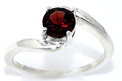 1 Ct Garnet Round Ring .925 Sterling Silver Rhodium Finish