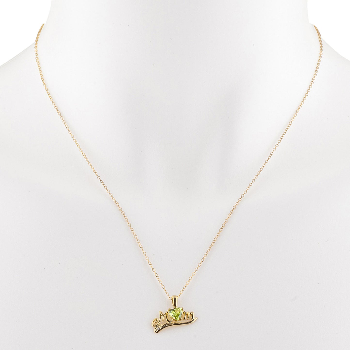 14Kt Gold Peridot & Diamond Heart Mom Pendant Necklace