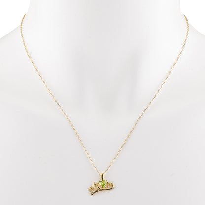 14Kt Gold Peridot & Diamond Heart Mom Pendant Necklace