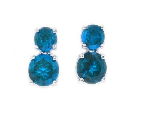 3 Ct London Blue Topaz Round Double Stud Earrings .925 Sterling Silver