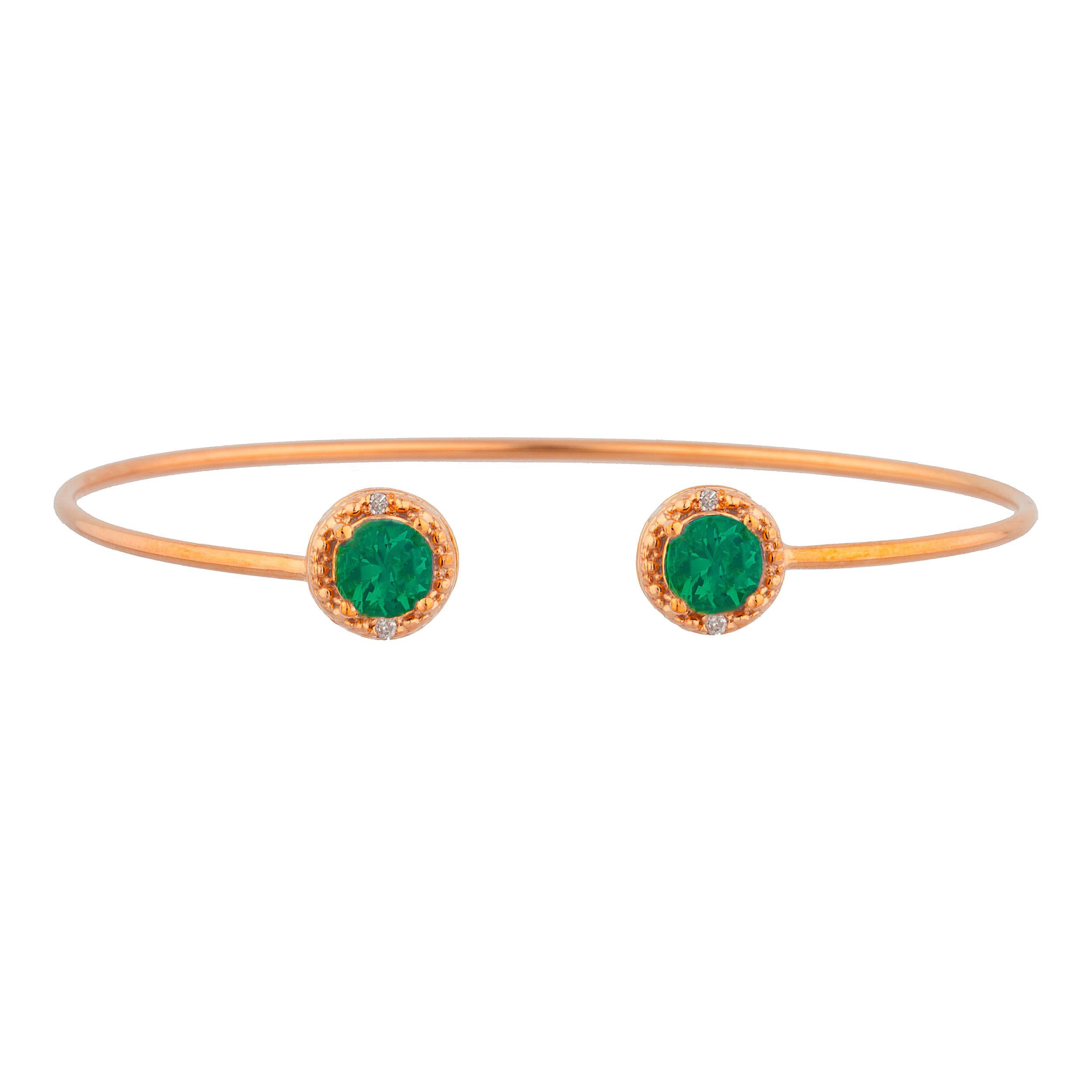 14Kt Gold Emerald & Diamond Round Bangle Bracelet