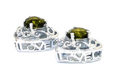 1 Ct Peridot Heart LOVE Diamond Stud Earrings .925 Sterling Silver