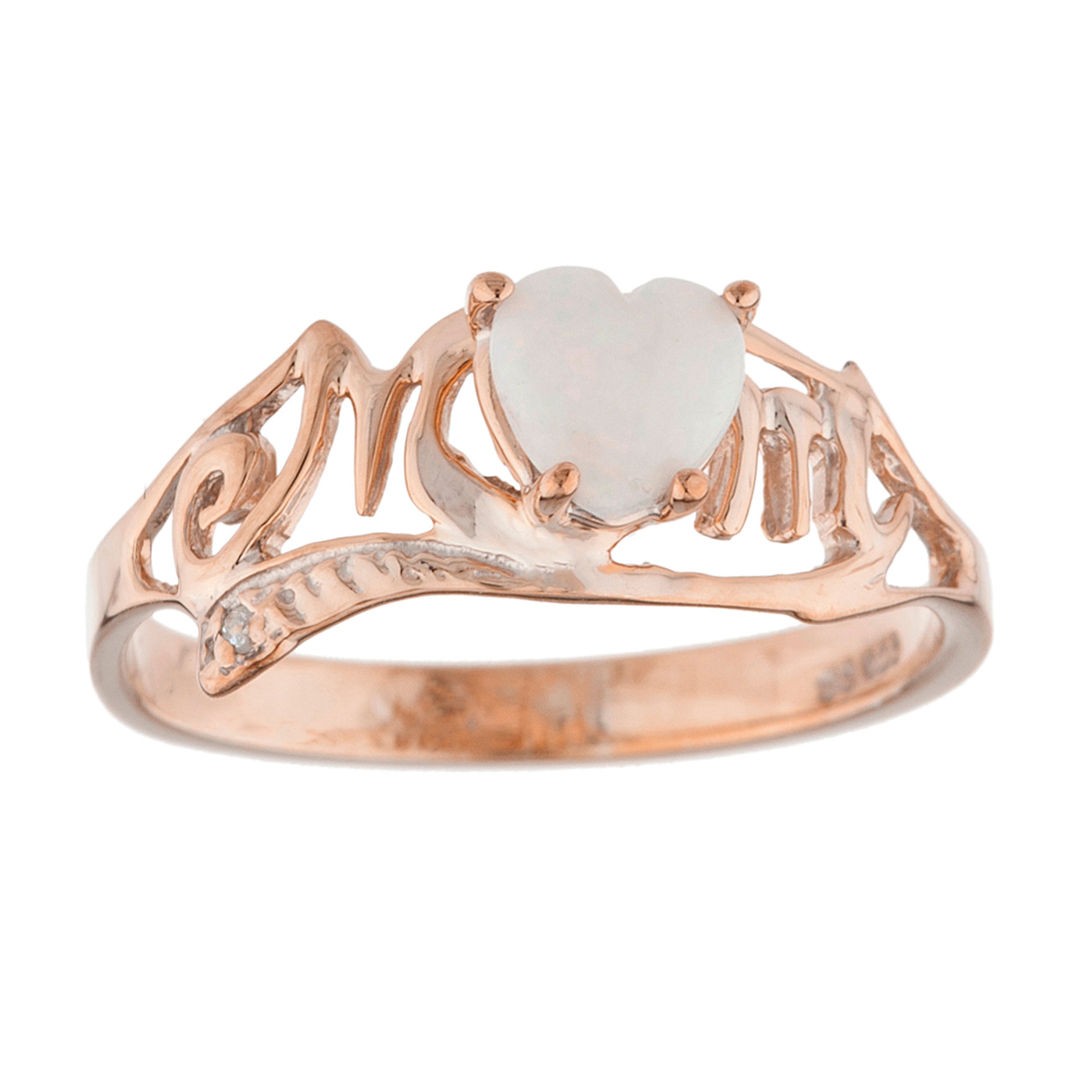 14Kt Gold Genuine Opal & Diamond Heart Mom Ring