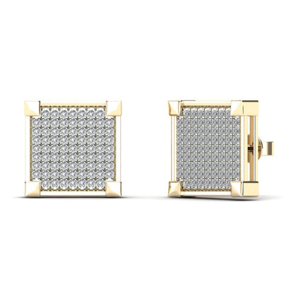 14Kt Yellow Gold 0.51 Ct Genuine Natural Diamond Square Stud Earrings