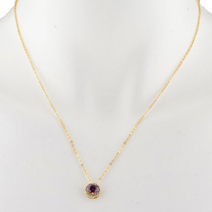 14Kt Gold 0.50 Ct Garnet Halo Design Pendant Necklace