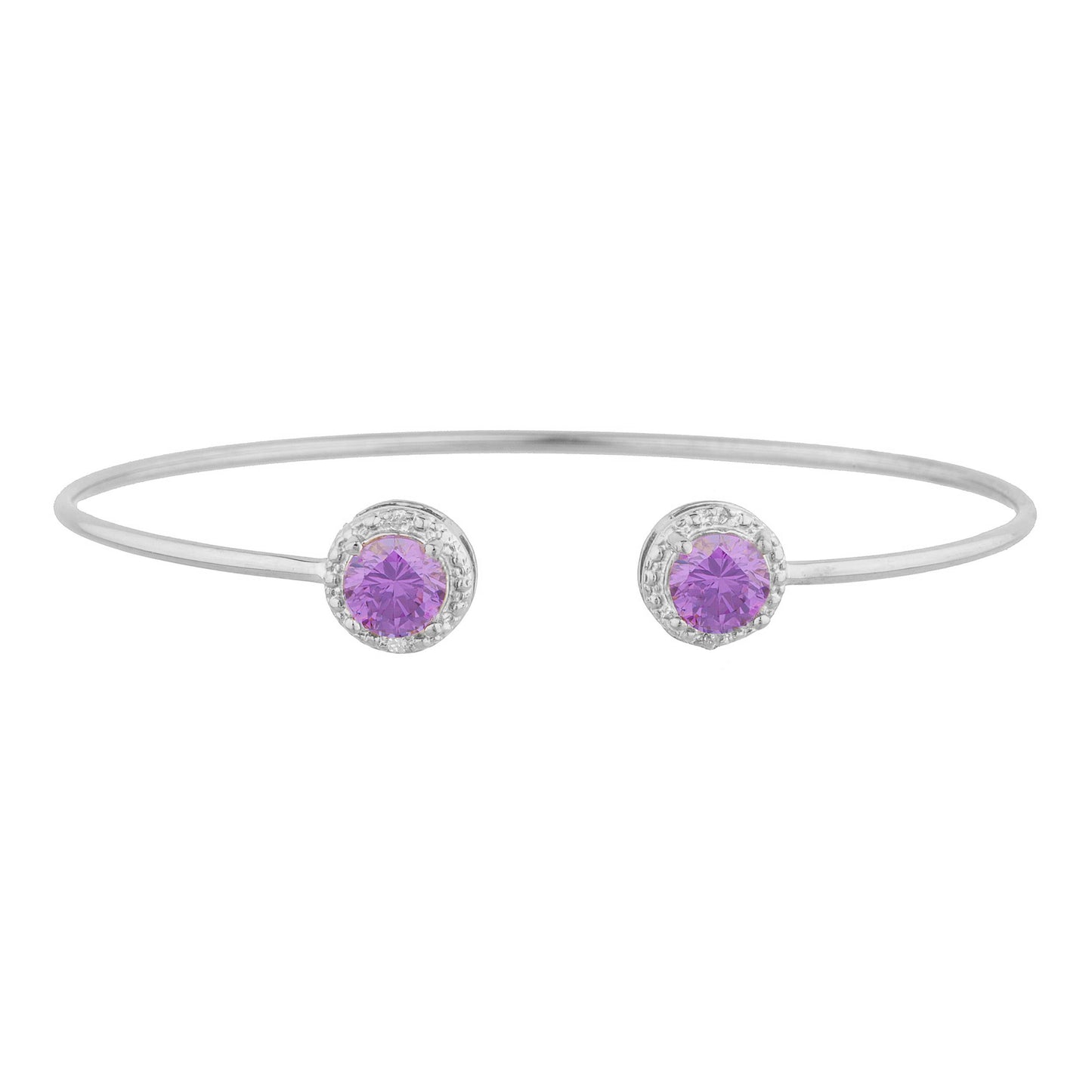 2 Ct Amethyst & Diamond Round Bangle Bracelet .925 Sterling Silver