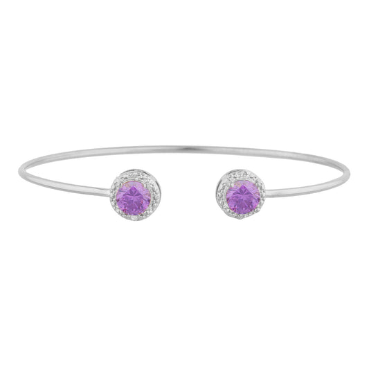 2 Ct Amethyst & Diamond Round Bangle Bracelet .925 Sterling Silver