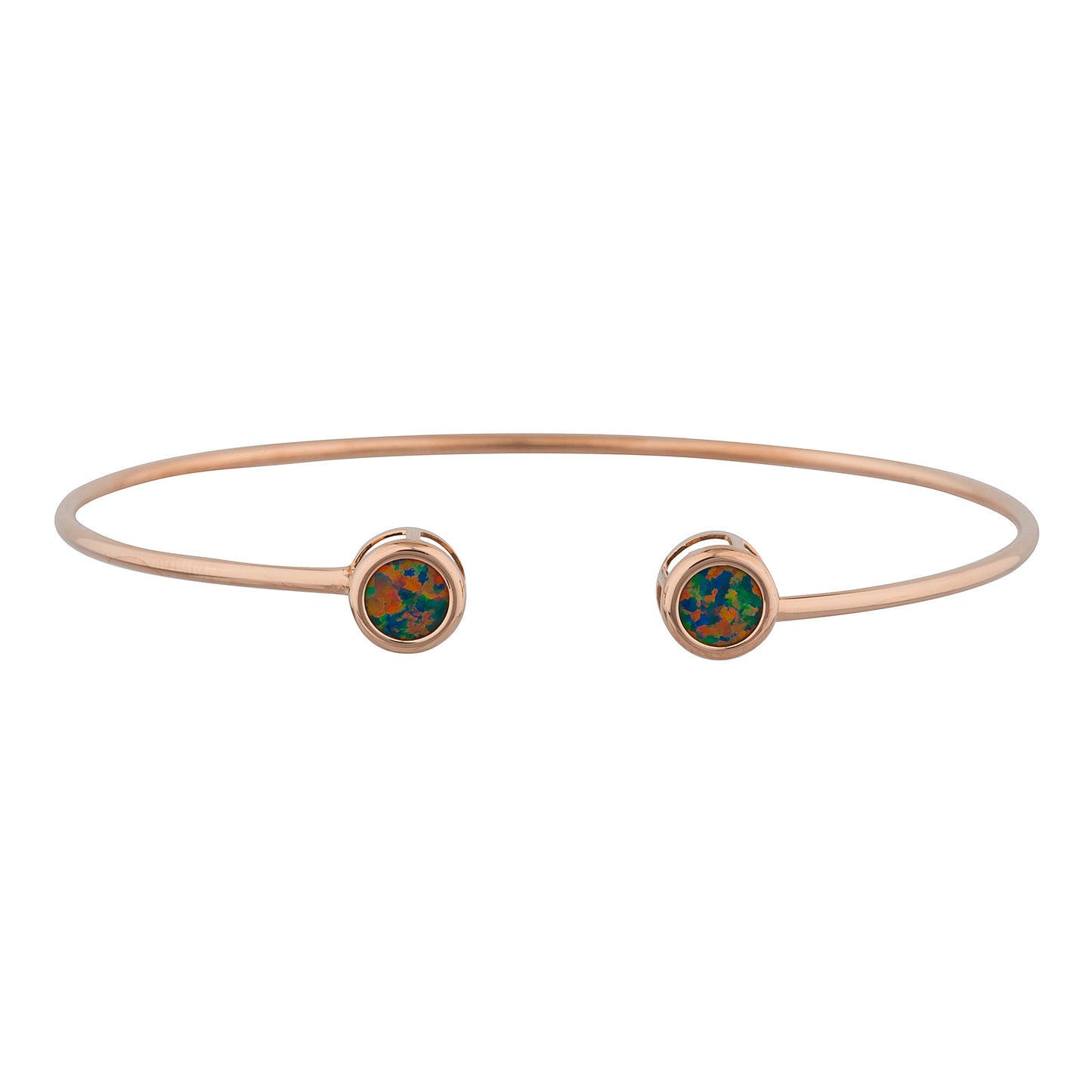 14Kt Rose Gold Plated Black Opal Round Bezel Bangle Bracelet