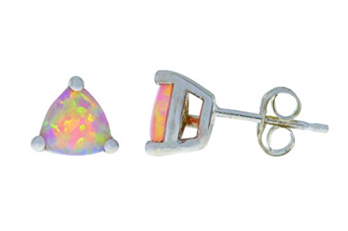 Pink Opal Trillion Stud Earrings 14Kt White Gold