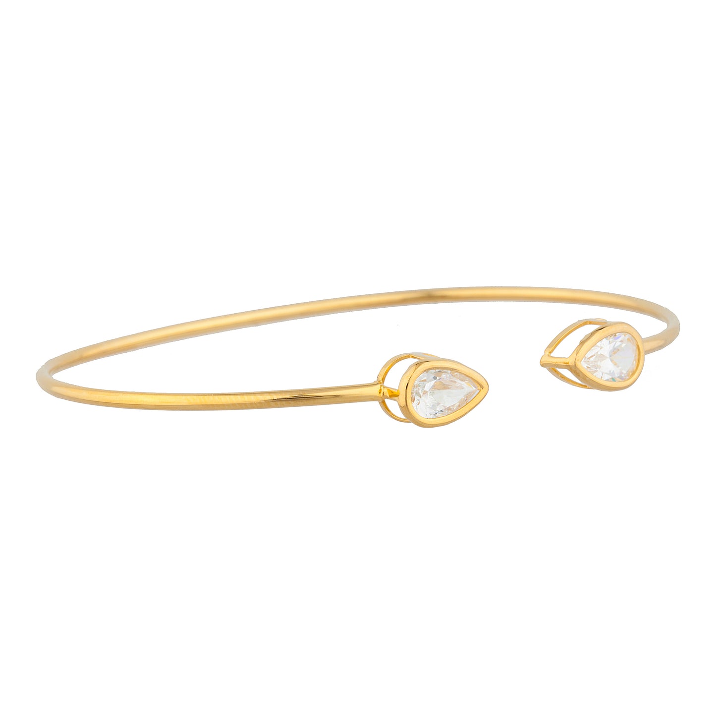 14Kt Gold Zirconia Pear Bezel Bangle Bracelet