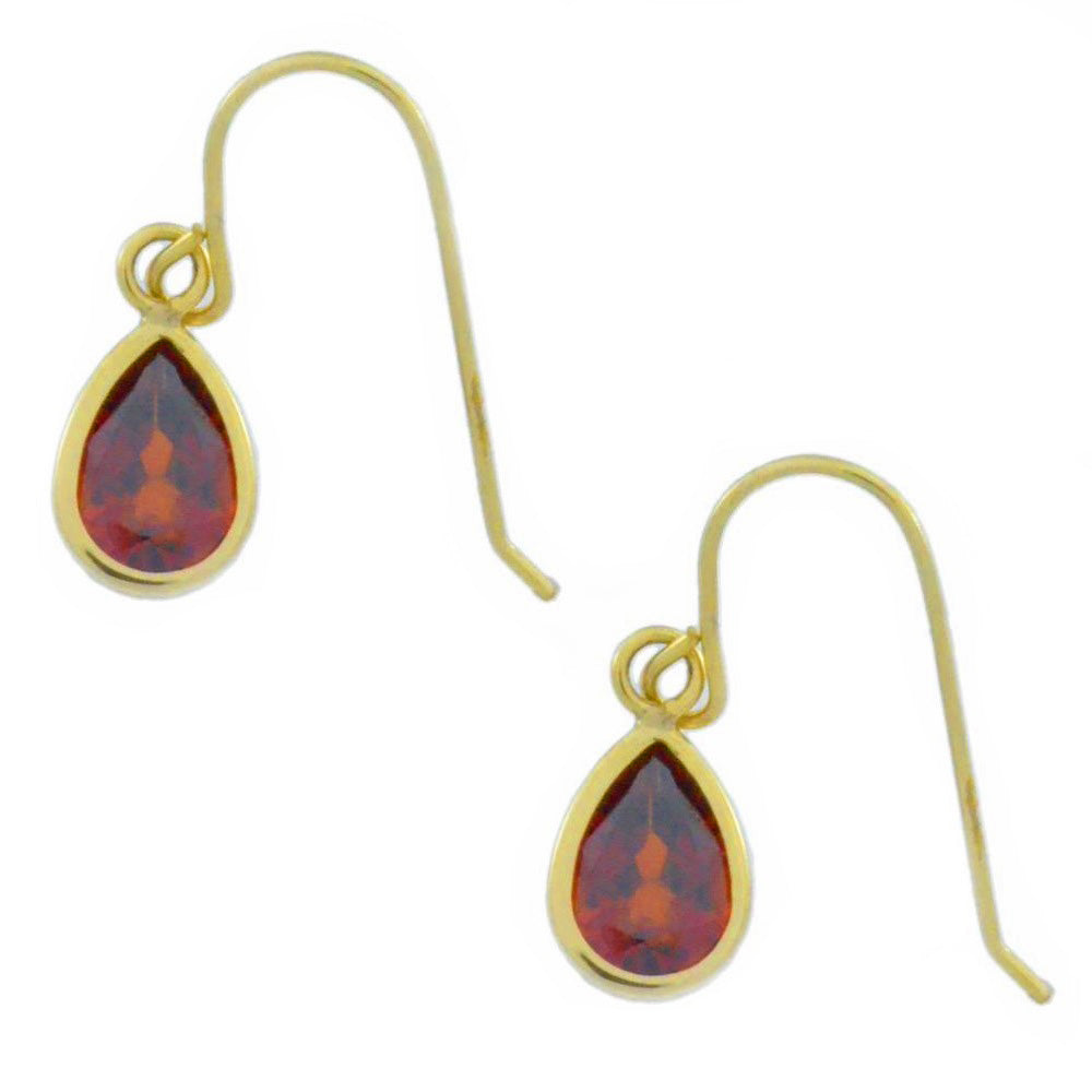 14Kt Yellow Gold Garnet Pear Bezel Dangle Earrings