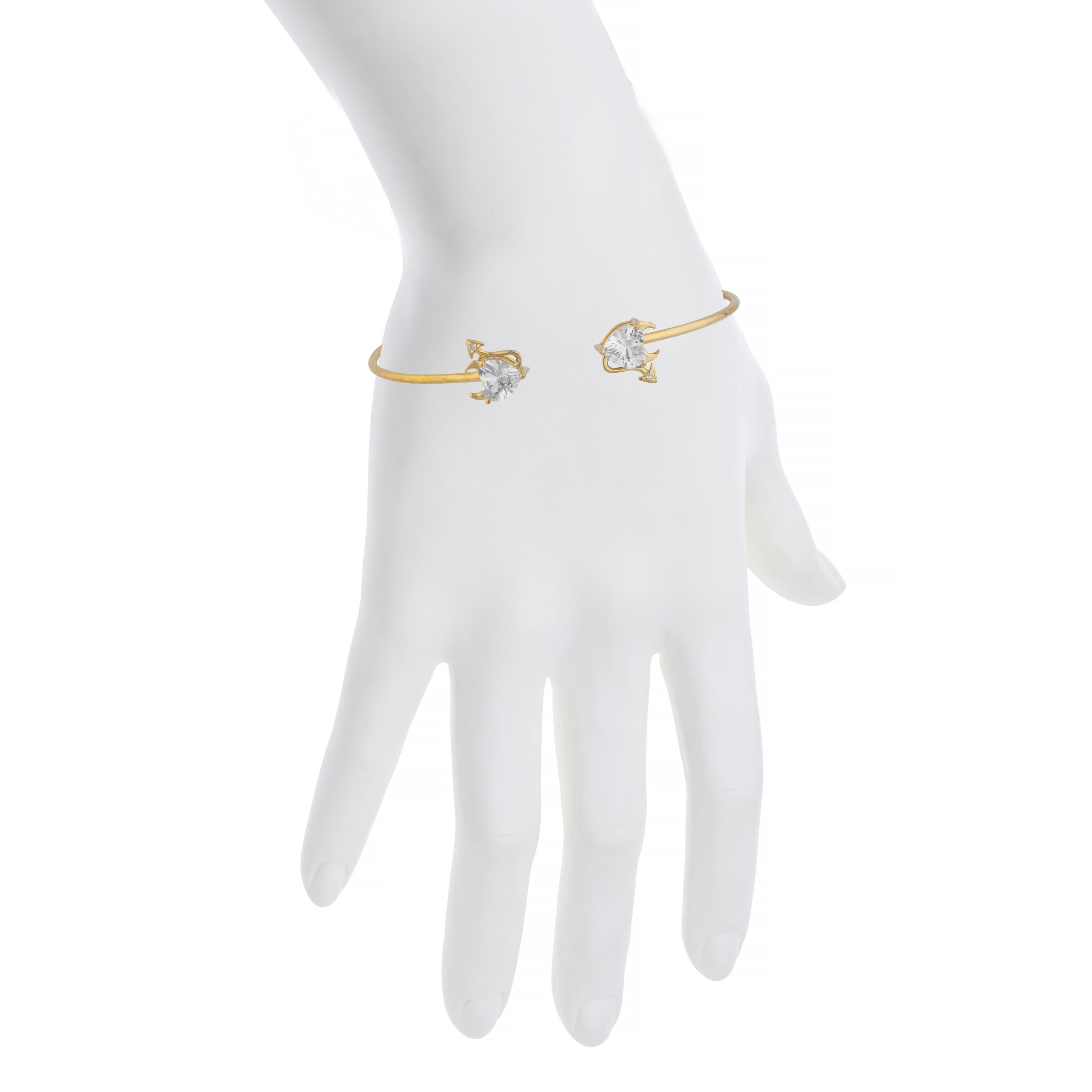 White Sapphire & Diamond Devil Heart Bangle Bracelet 14Kt Yellow Gold Rose Gold Silver