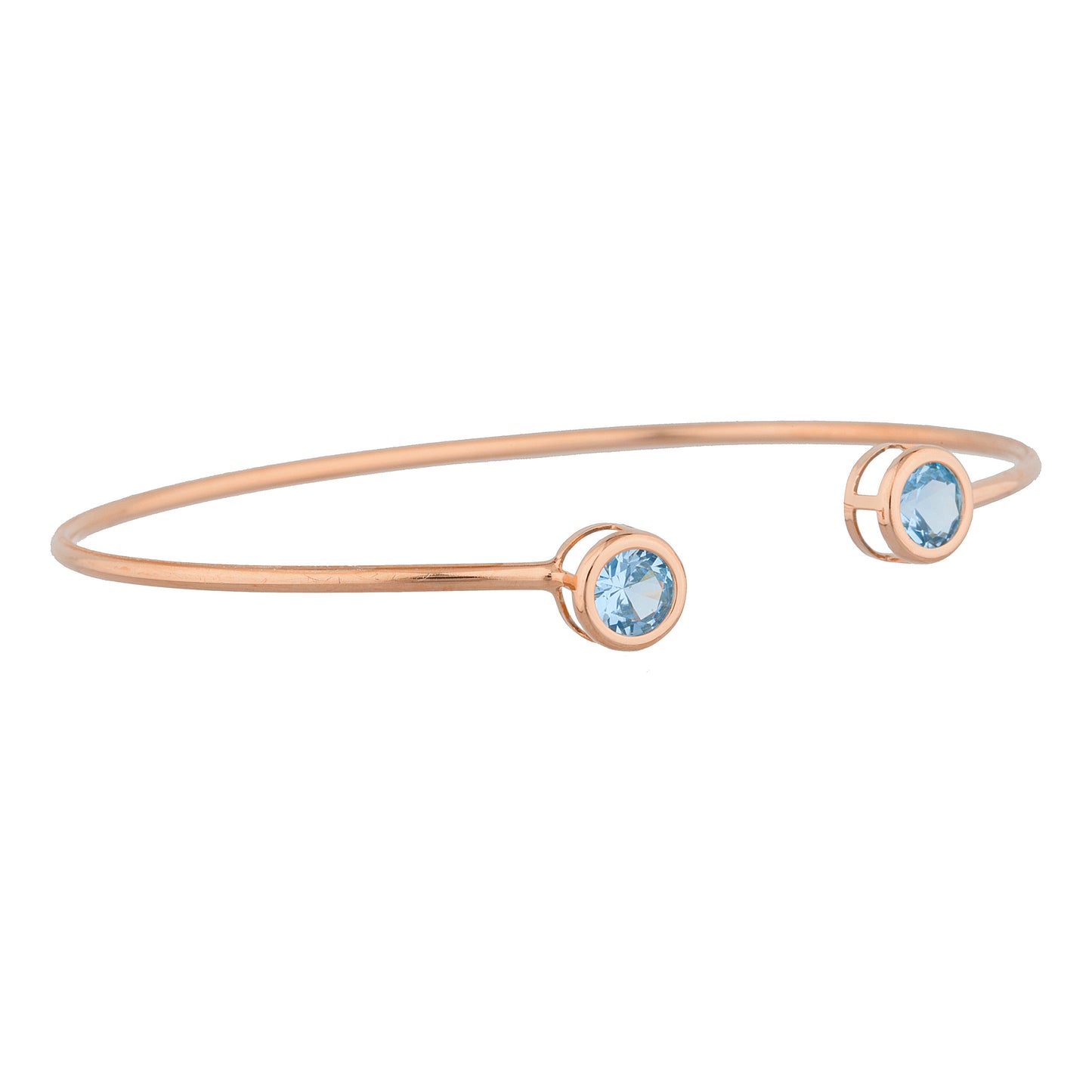 14Kt Gold Aquamarine Round Bezel Bangle Bracelet