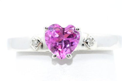 1 Ct Pink Sapphire & Diamond Heart Ring .925 Sterling Silver Rhodium Finish