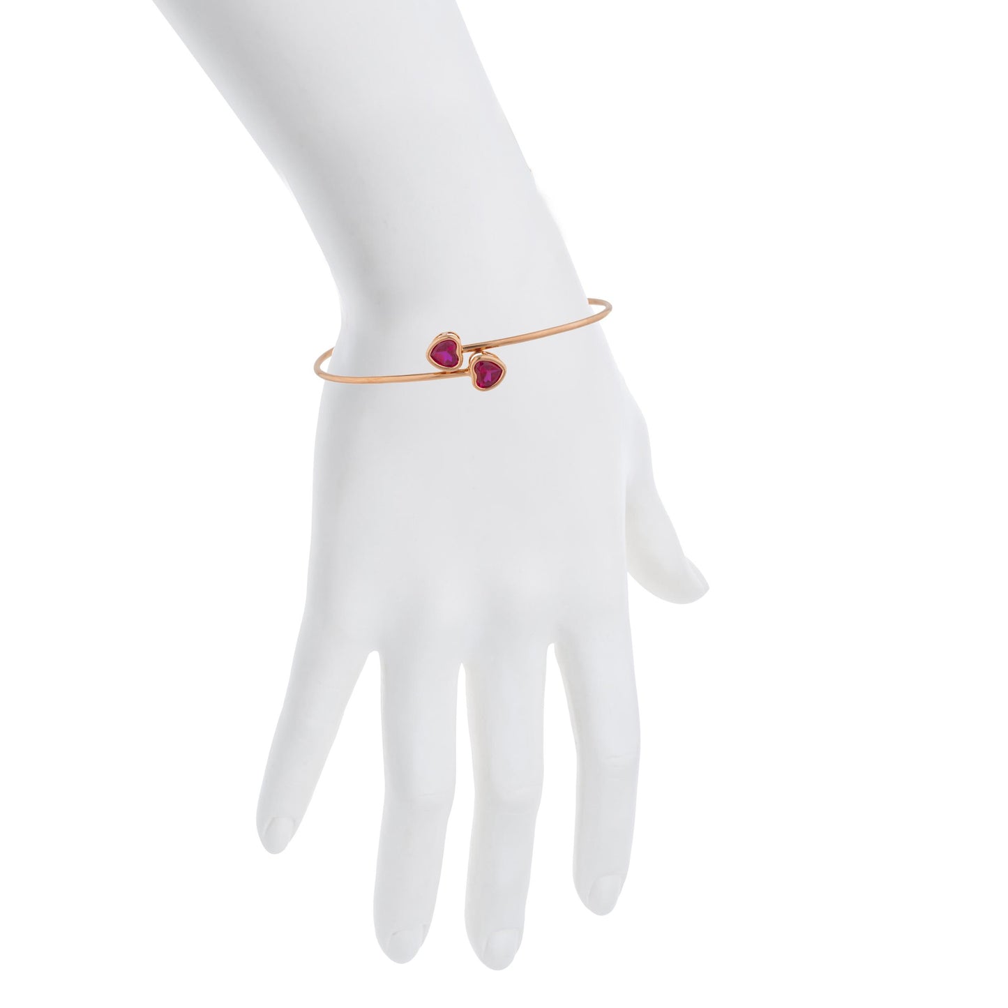 14Kt Rose Gold Plated Created Ruby Heart Bezel Bangle Bracelet