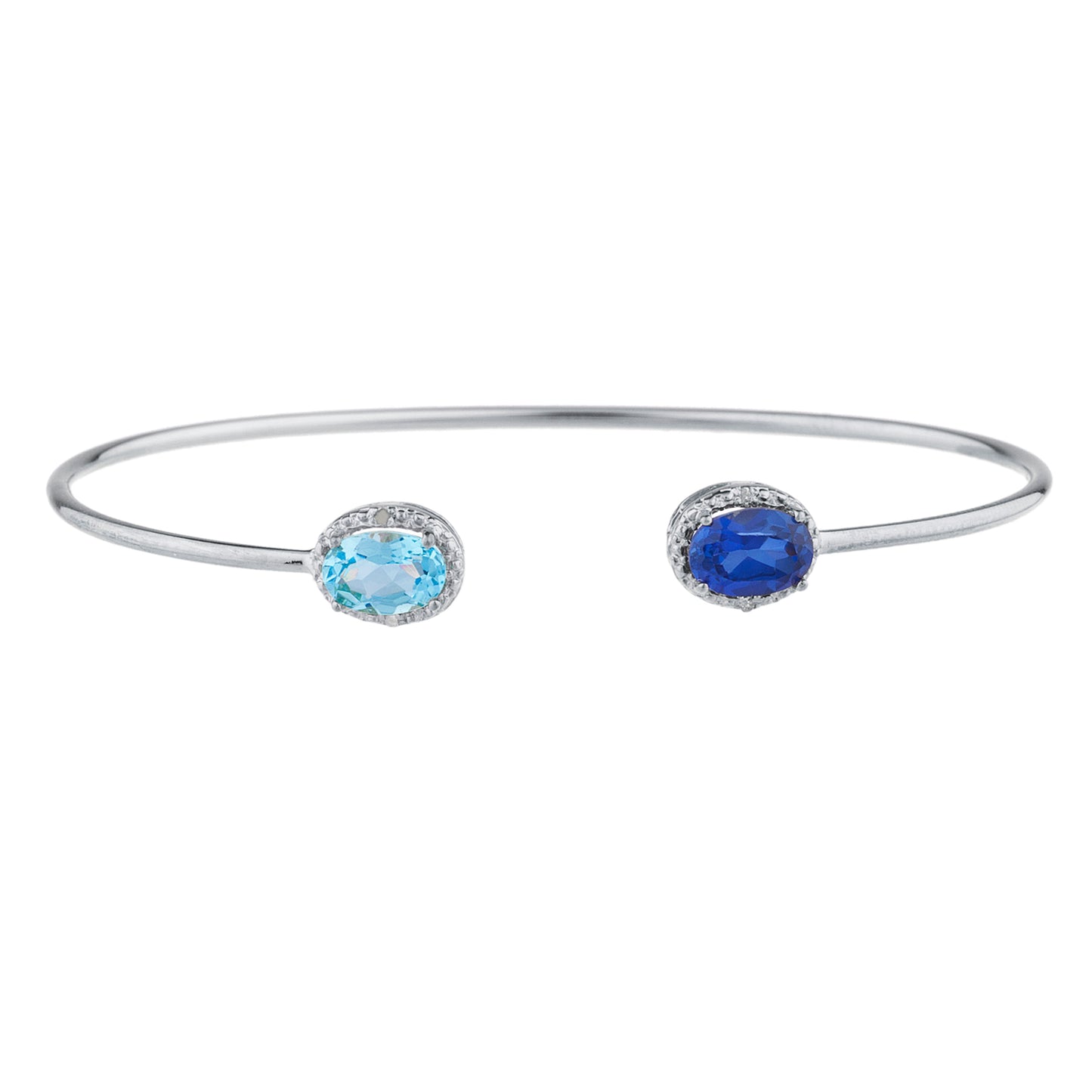 Blue Sapphire & Blue Topaz Diamond Bangle Oval Bracelet .925 Sterling Silver Rhodium Finish