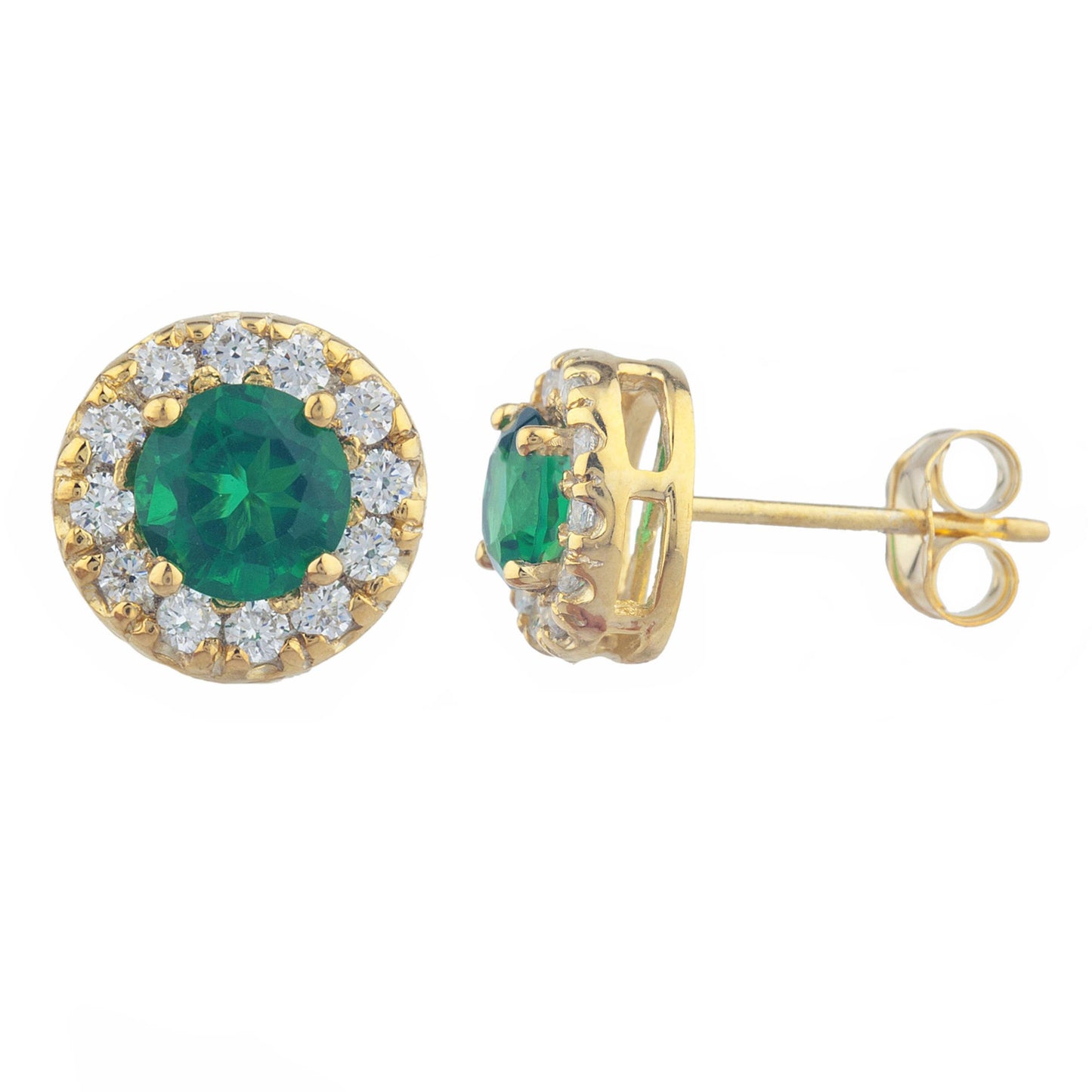 14Kt Gold 1 Ct Emerald Halo Design Stud Earrings