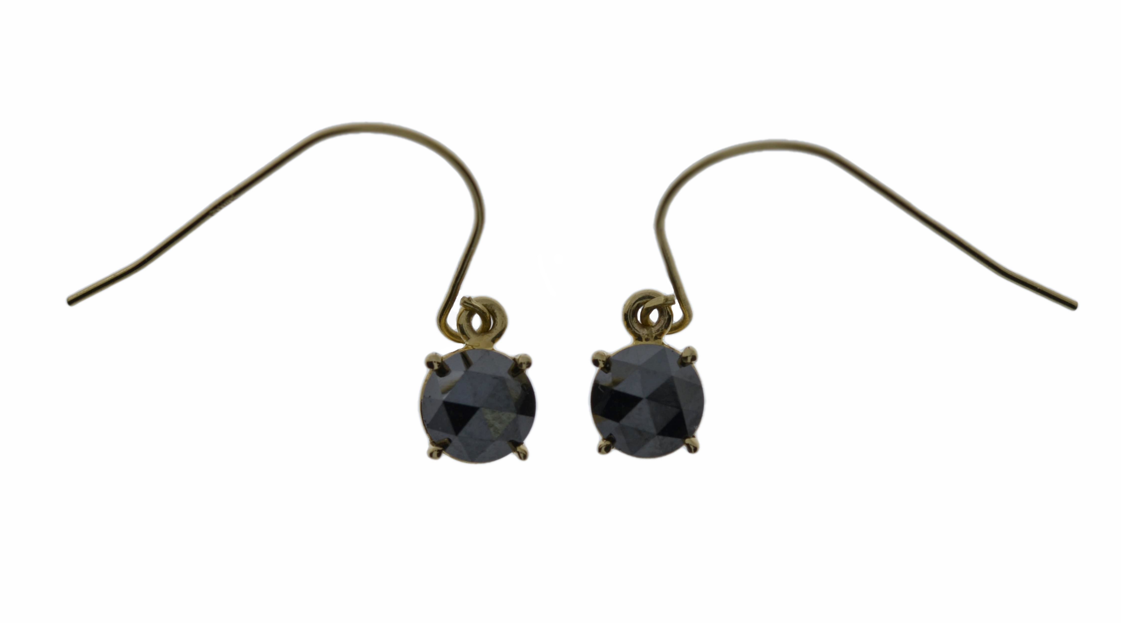 14Kt Gold 0.40 Ct Natural Rose Cut Black Diamond Round Stud Earrings
