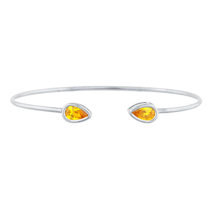 14Kt Gold Yellow Citrine Pear Bezel Bangle Bracelet