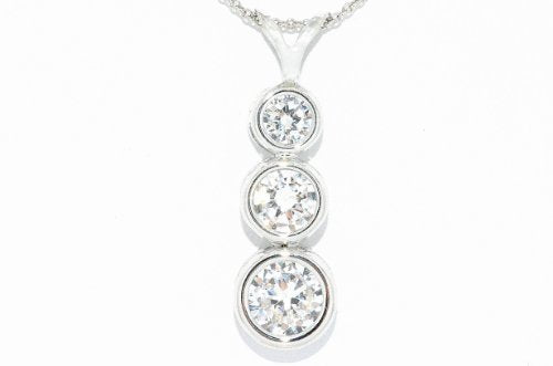 3 Zirconia Round Bezel Pendant .925 Sterling Silver Rhodium Finish