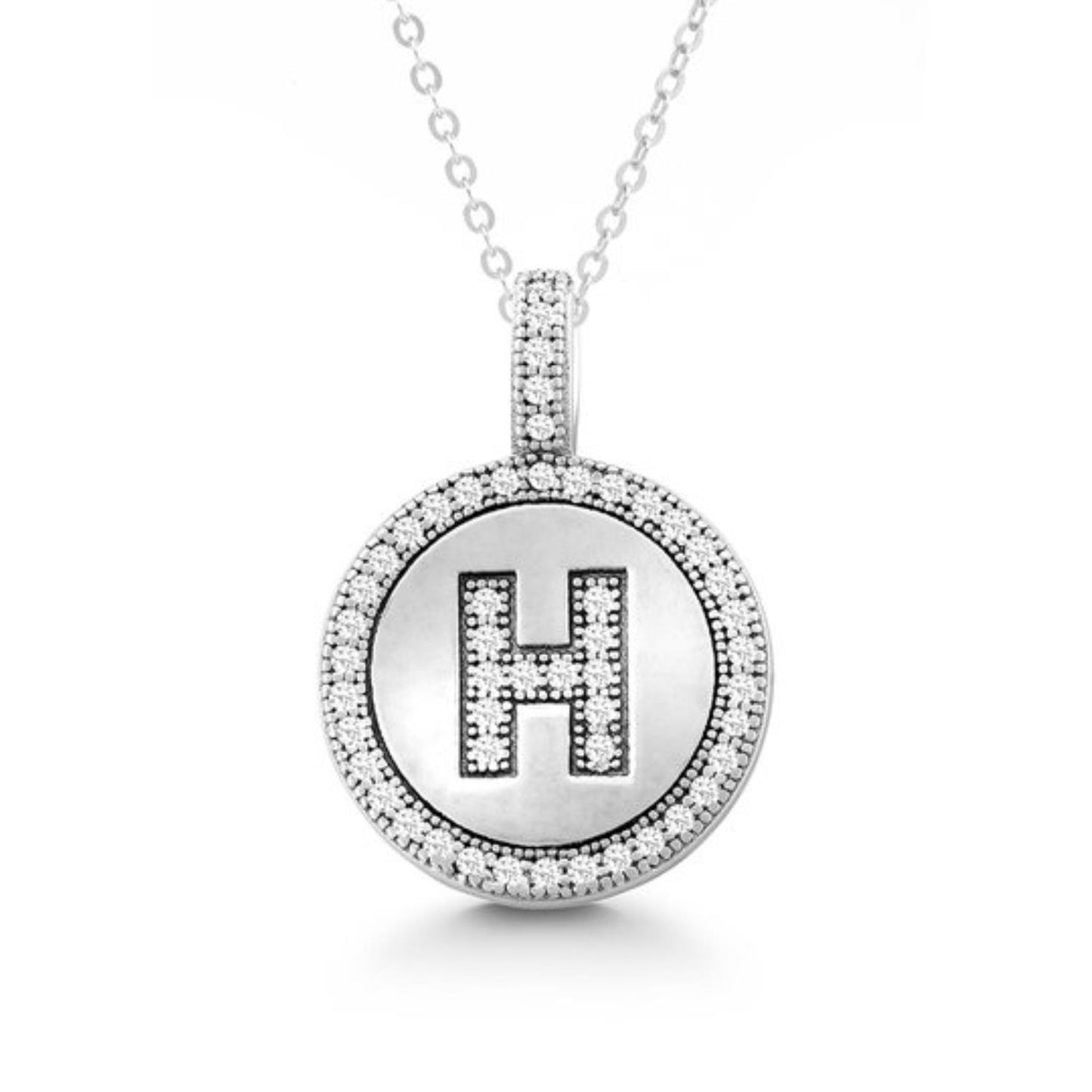 Letter H Micro Pave Initial CZ Pendant .925 Sterling Silver