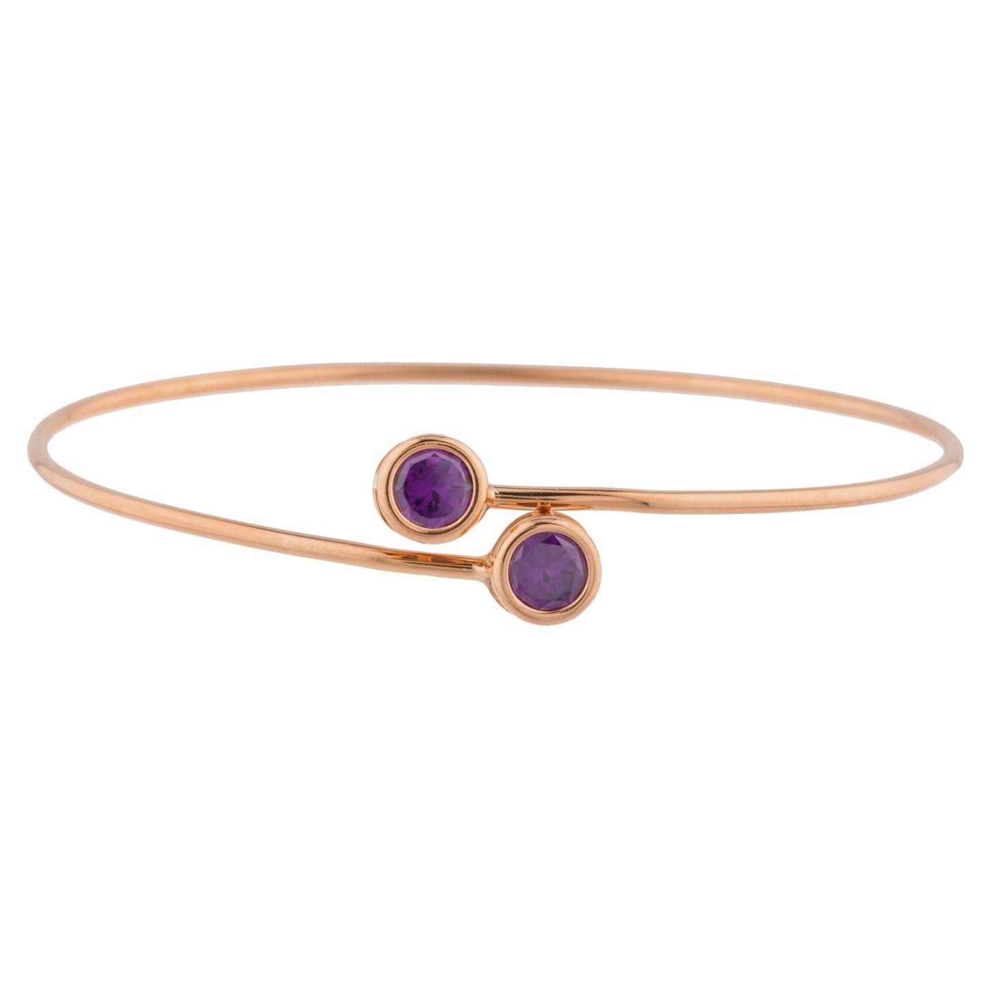 14Kt Rose Gold Plated Amethyst Round Bezel Bangle Bracelet