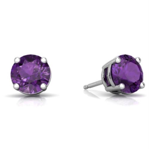 14Kt White Gold Created Alexandrite 8mm Round Stud Earrings