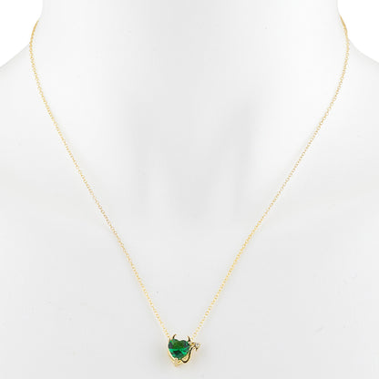 14Kt Gold 1.5 Ct Emerald & Diamond Devil Heart Pendant Necklace