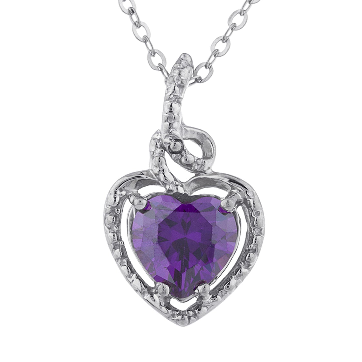 14Kt Gold Amethyst Heart Design Pendant Necklace