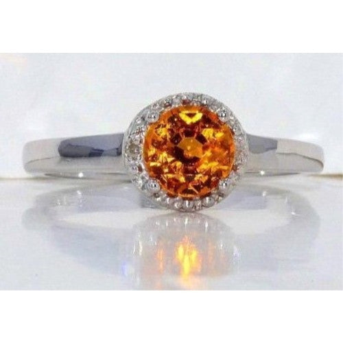 1 Ct Citrine & Diamond Round Ring .925 Sterling Silver Rhodium Finish