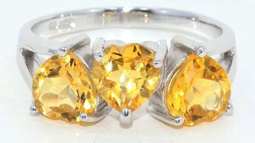 3 Ct Citrine Heart Ring .925 Sterling Silver Rhodium Finish