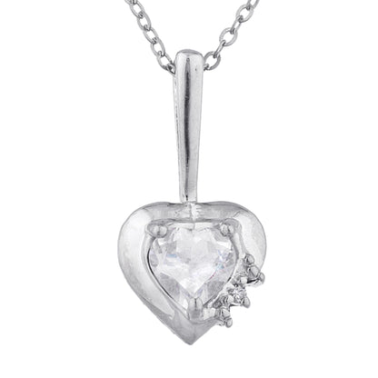 14Kt Gold White Sapphire & Diamond Heart Design Pendant Necklace