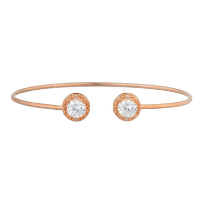 14Kt Rose Gold Plated Zirconia & Diamond Round Bangle Bracelet