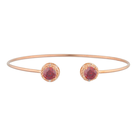 14Kt Rose Gold Plated Garnet & Diamond Round Bangle Bracelet