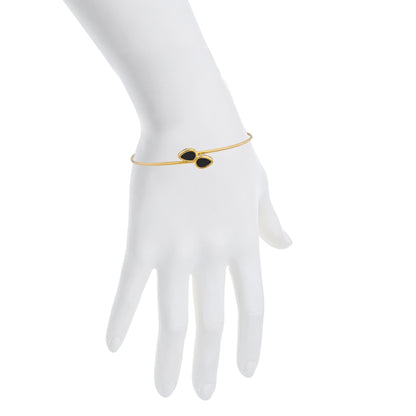 14Kt Gold Genuine Black Onyx Pear Bezel Bangle Bracelet