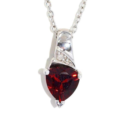 14Kt Gold 1.5 Ct Garnet & Diamond Trillion Pendant Necklace