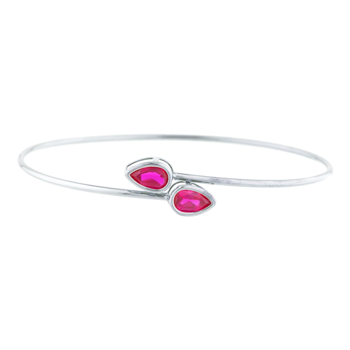 14Kt Gold Created Ruby Pear Bezel Bangle Bracelet