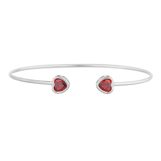 2 Ct Garnet Heart Bezel Bangle Bracelet .925 Sterling Silver