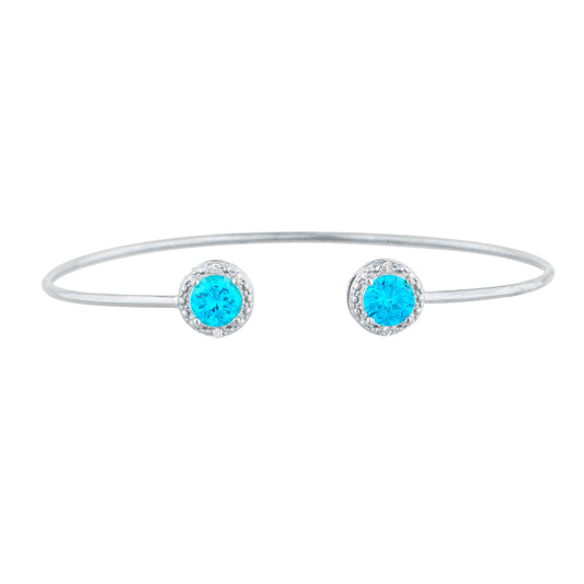 2 Ct Swiss Blue Topaz & Diamond Round Bangle Bracelet .925 Sterling Silver