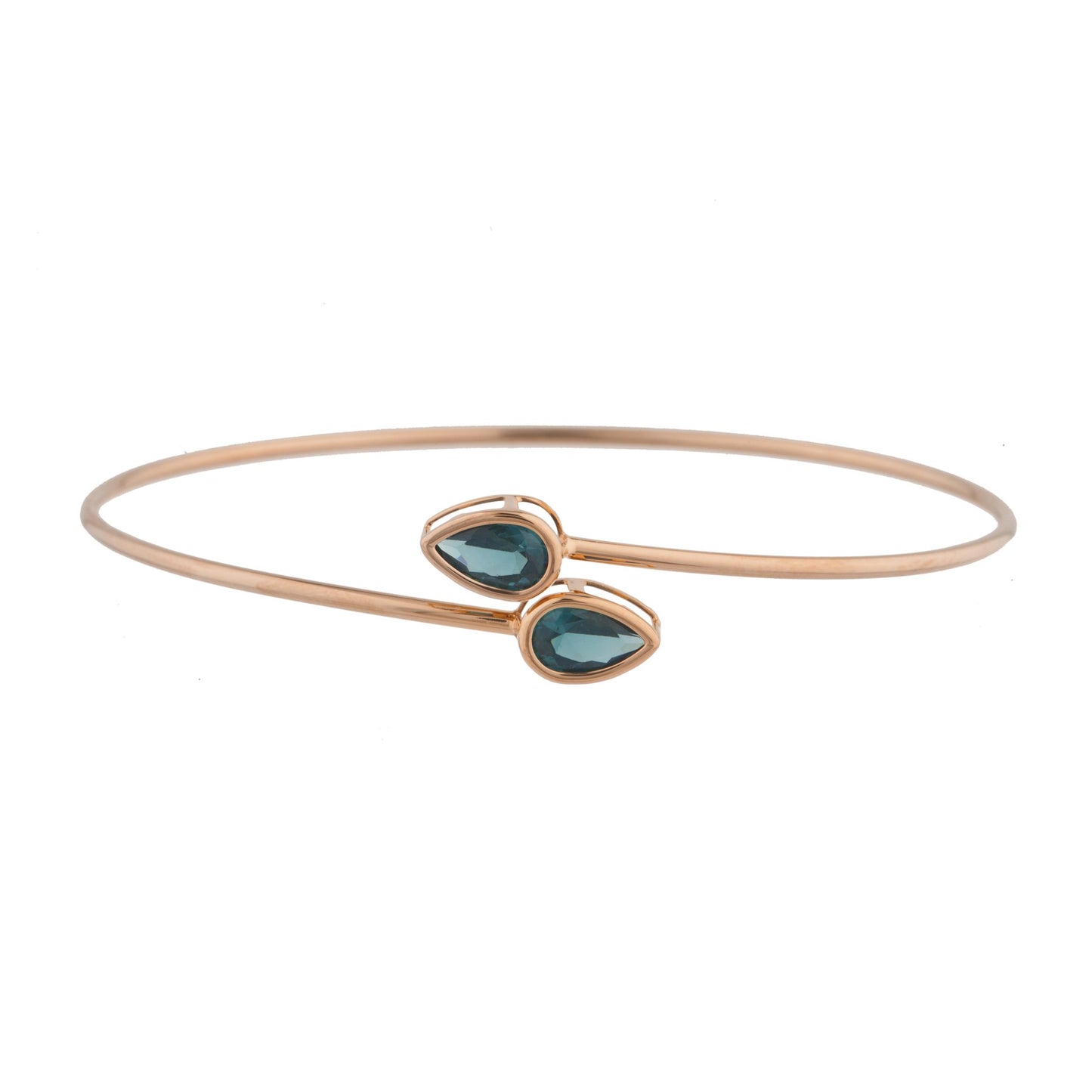 14Kt Rose Gold Plated London Blue Topaz Pear Bezel Bangle Bracelet