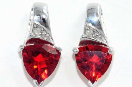 3 Ct Garnet Trillion Diamond Stud Earrings .925 Sterling Silver