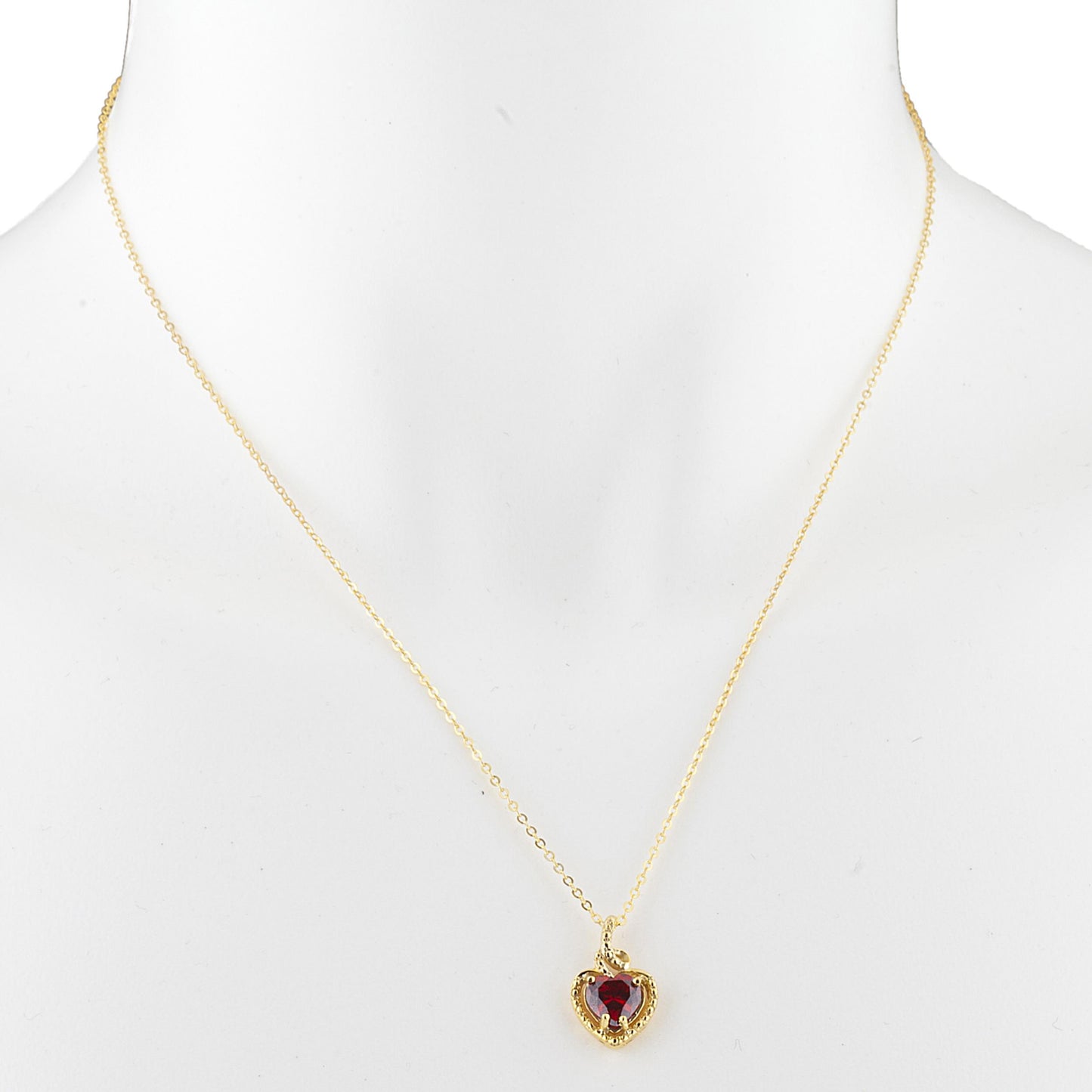 14Kt Gold Garnet Heart Design Pendant Necklace