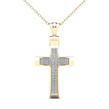 14Kt Yellow Gold Genuine Natural Diamond Cross Pendant Necklace