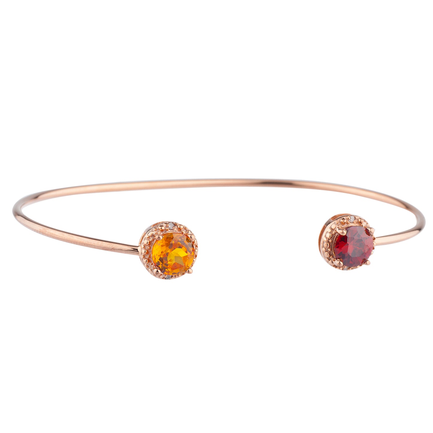 14Kt Gold Garnet & Orange Citrine Diamond Round Bangle Bracelet