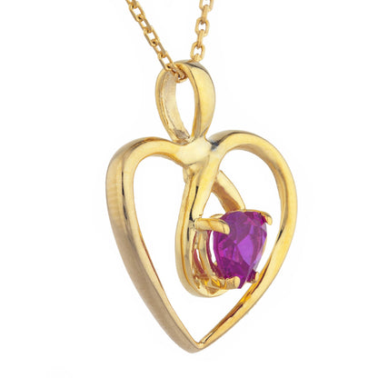 14Kt Gold Created Ruby Heart Design Pendant Necklace