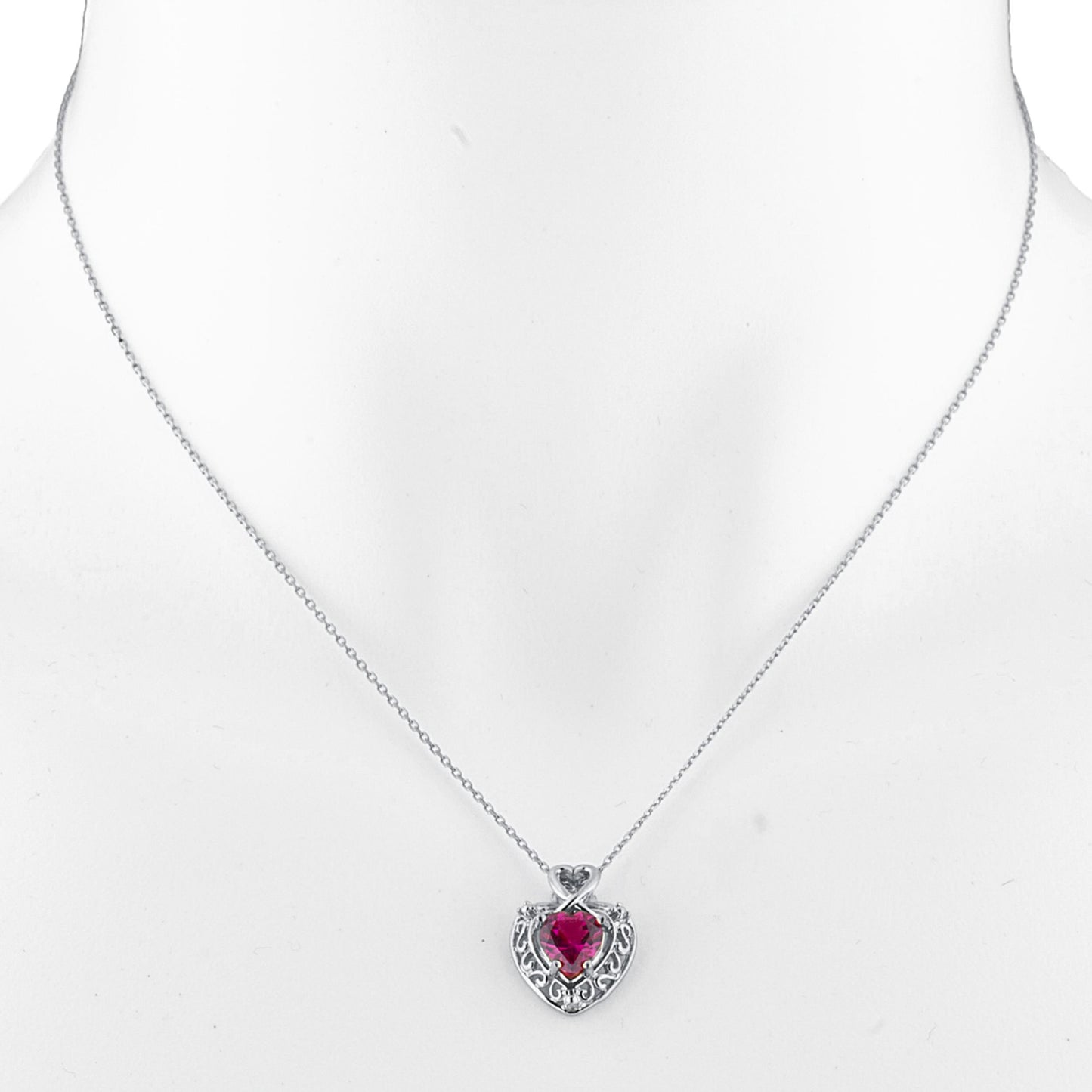 1.5 Ct Created Ruby Heart Design Pendant .925 Sterling Silver