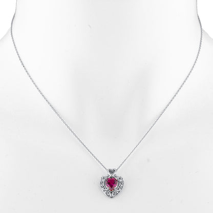 1.5 Ct Created Ruby Heart Design Pendant .925 Sterling Silver