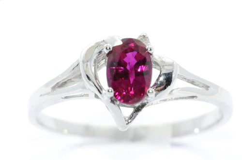 0.50 Ct Created Ruby & Diamond Oval Heart Ring .925 Sterling Silver Rhodium Finish