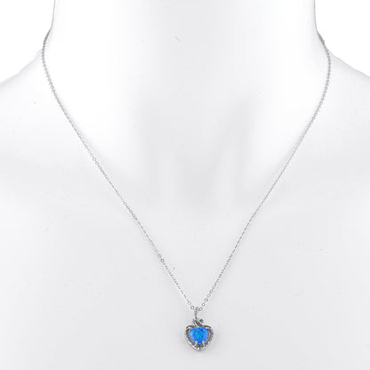 Blue Opal Heart Design Pendant .925 Sterling Silver