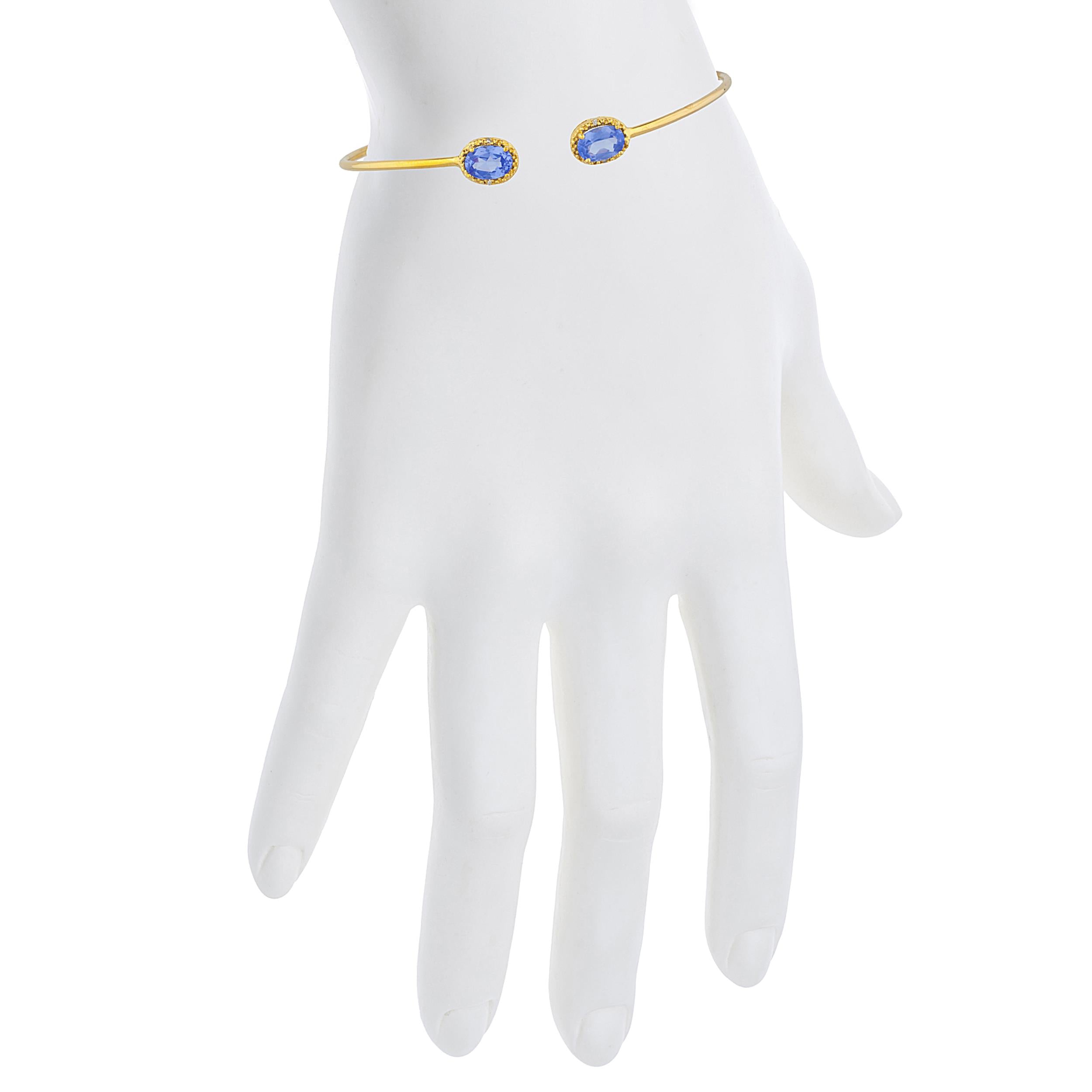 14Kt Gold Tanzanite & Diamond Oval Bangle Bracelet